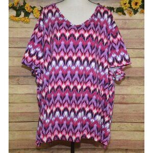 Catherines Women's 4X Pink Colorful Short Sleeve V-Neck T-Shirt Knit Top Casual